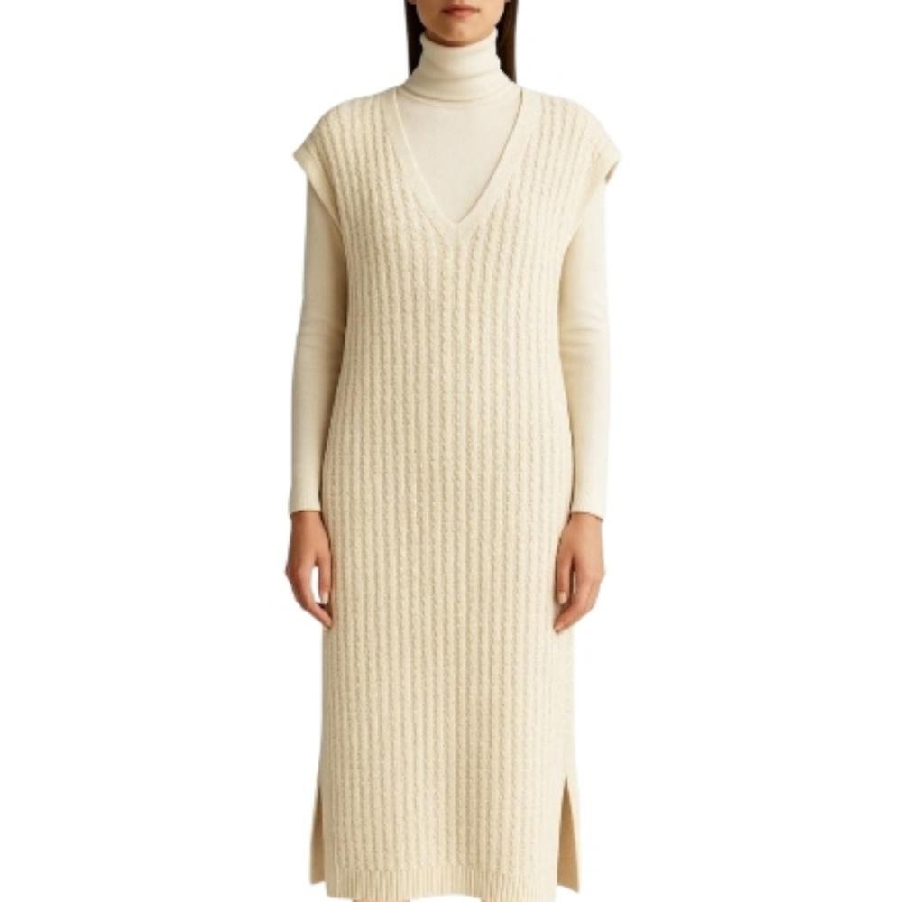 Massimo Dutti ITALIAN YARN Wool Designer Cream Sweater Midi Dress